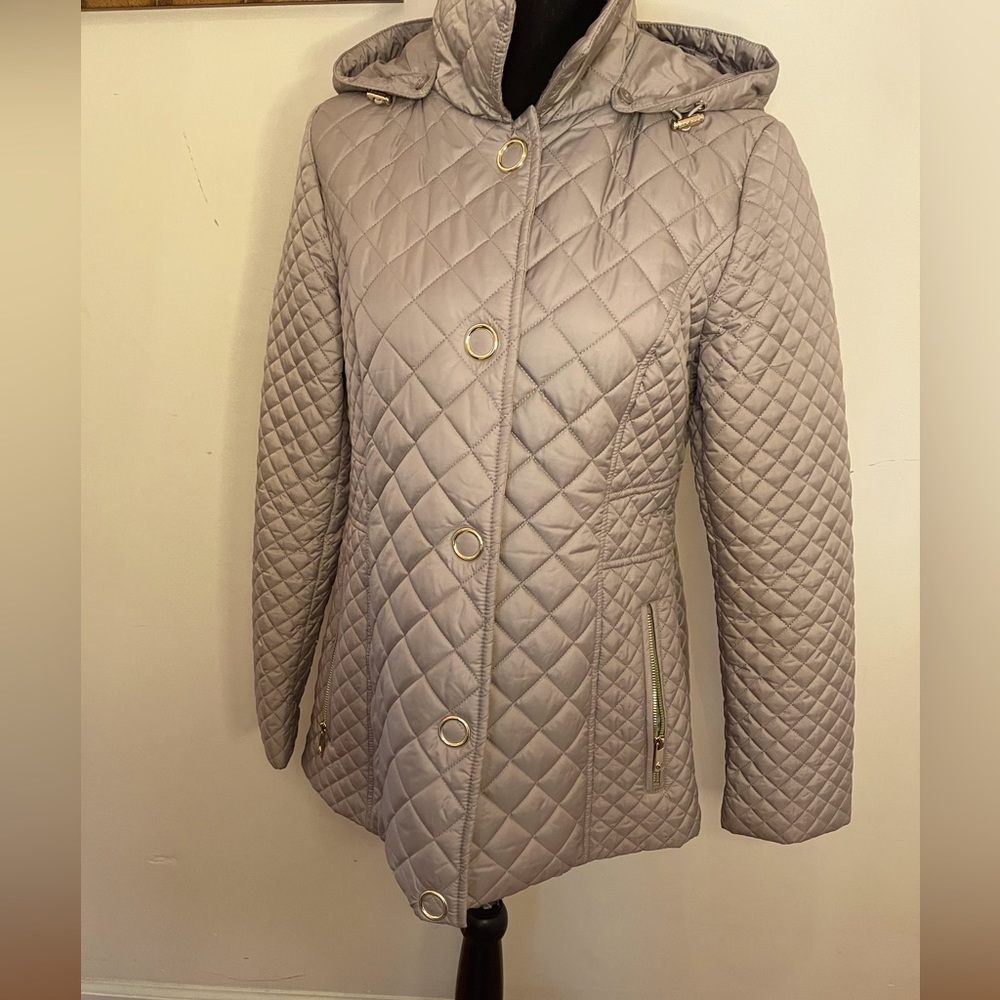 Anne Klein Women's Khaki 100% Polyester Quited Hoodie Jacket Coat Size S… - Picture 8 of 17